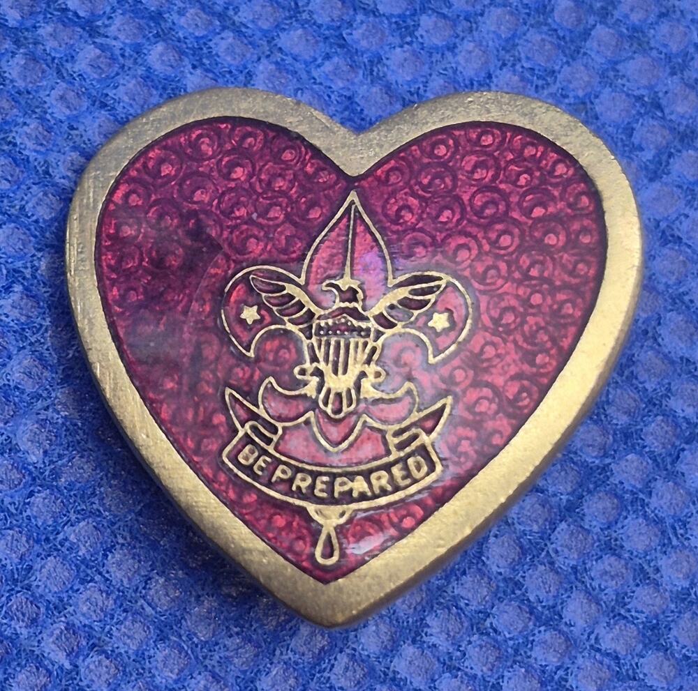 Vintage BSA Boy Scouts Red Enameled Heart-shaped Lapel Pin